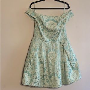 Off the shoulder aquamarine dress